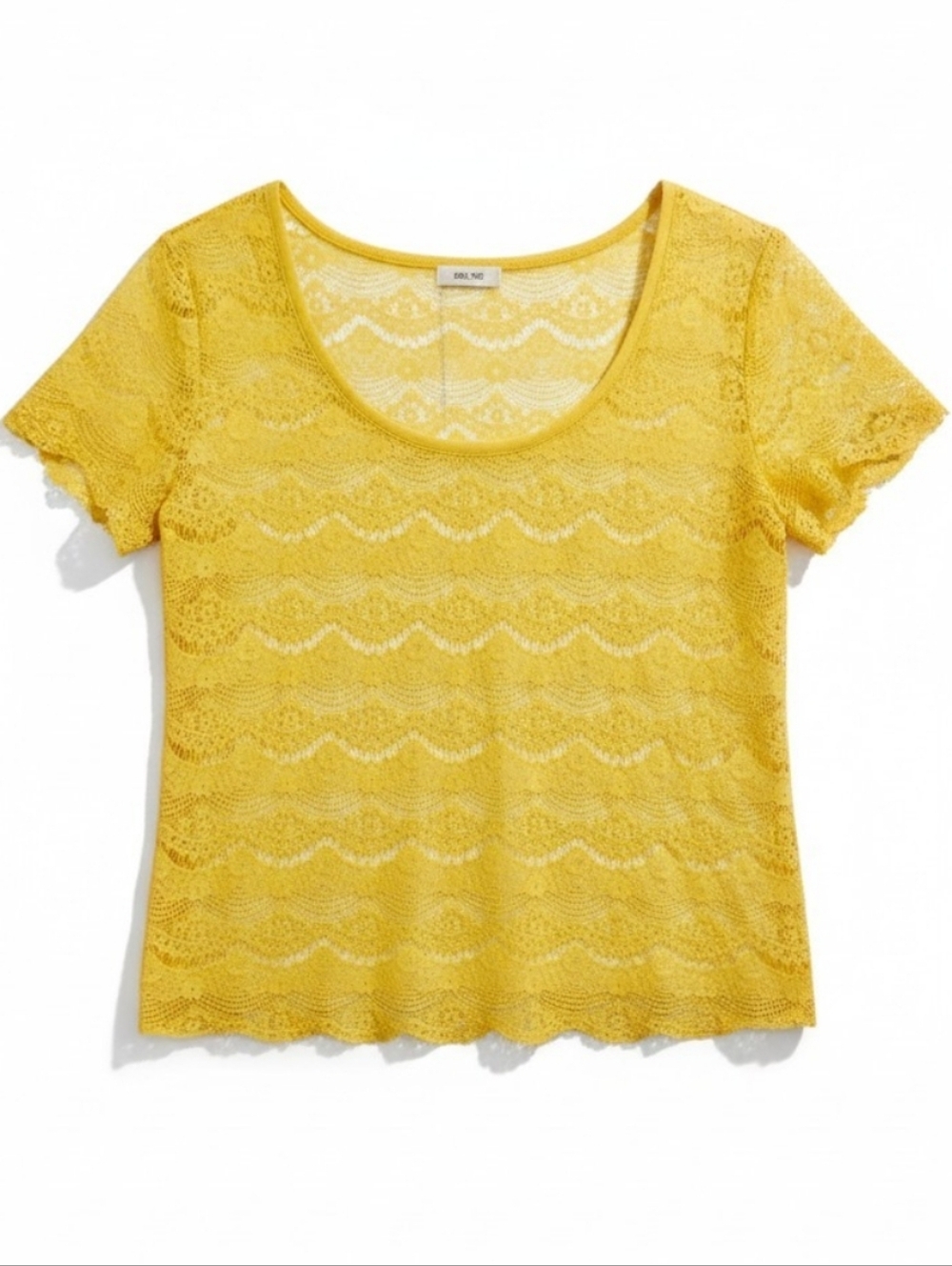 Fossil Yellow Lace Top Sheer Ruffle Sleeve Boho Feminine Blouse Small
